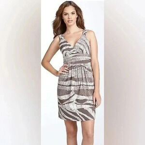 BCBGMAXAZRIA | Brown & Grey Tropical Animal Print Cocktail Dress Size 6 Small